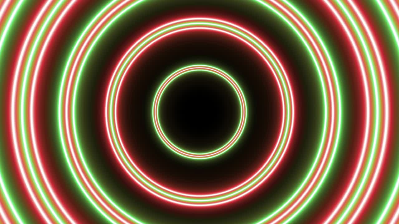 Group of red and green circles seamless loop animation on a dark background. Abstract seamless looped futuristic flight in tunnel motion graphic