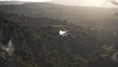 firefighter plane pours a load of water over valley in pafos, cyprus