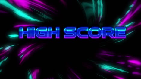 Animation-of-high-score-text-over-light-trails-on-black-background