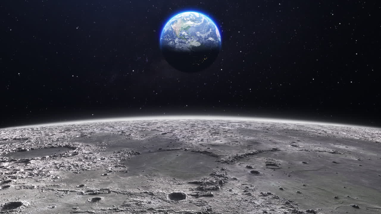 vista cinematográfica del planeta tierra desde la superficie de la luna