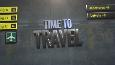 time to travel on wall of airport with information texts for passengers