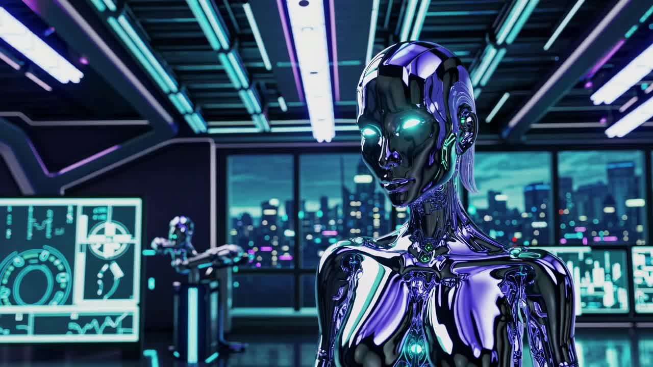 robot futurista en una instalación moderna