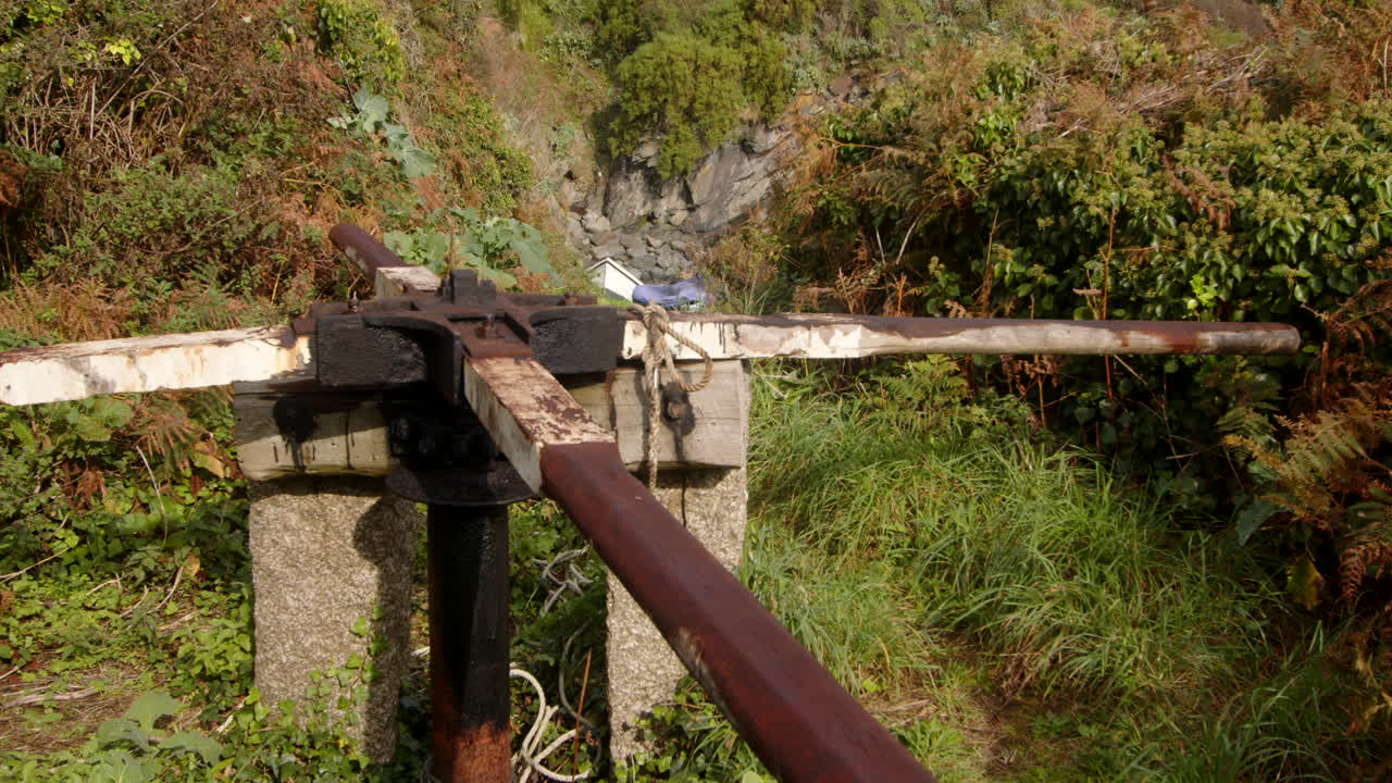 close up shot of a old fisherman's cable boat winch at Bessy's Cove, The Enys, cornwall