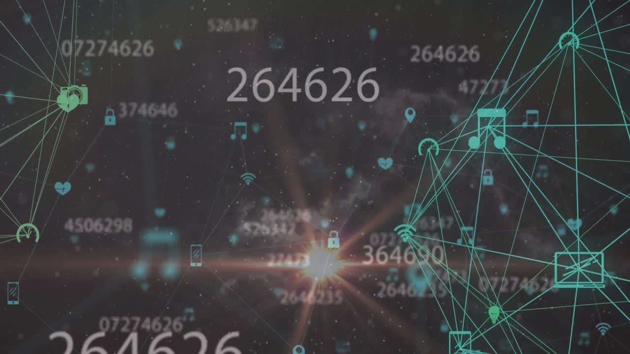 Animation of networks of connections with numbers network of connections