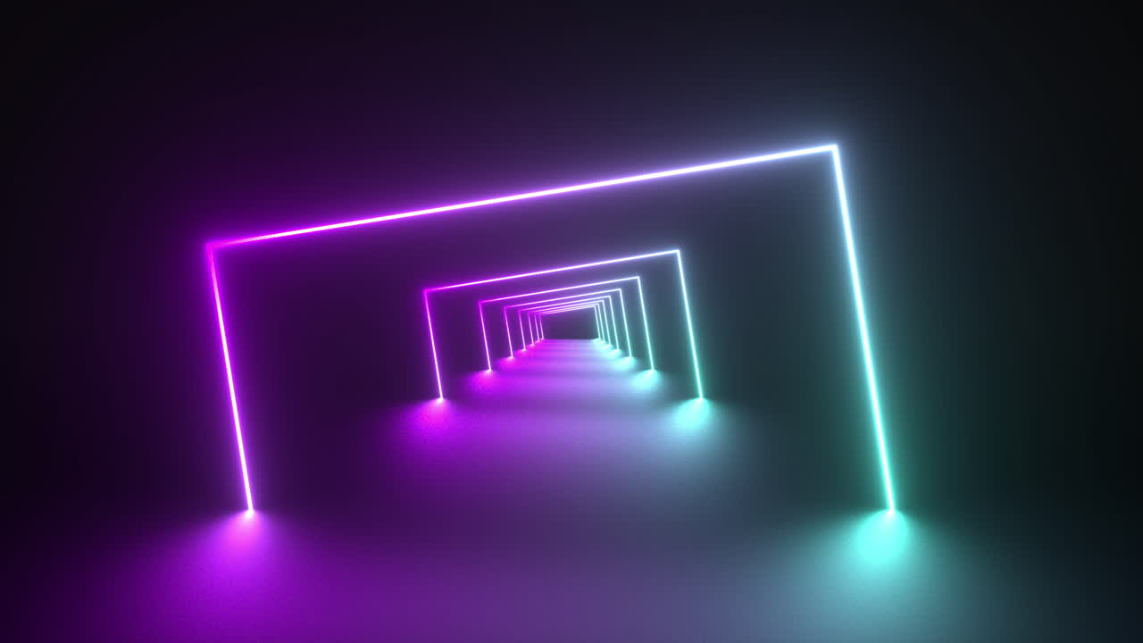 fondo geométrico abstracto en 3d con líneas de neón fluorescentes ultravioletas en movimiento que crean la ilusión de un túnel giratorio