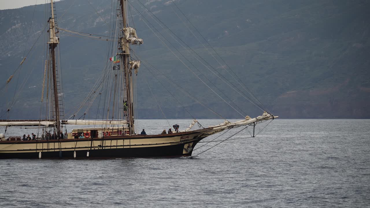Sail ship entering port of Sicily Italy