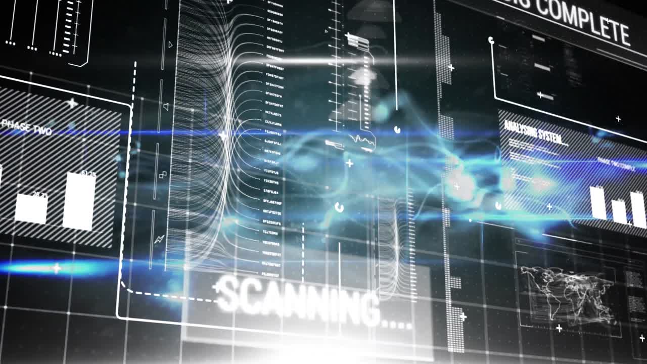 Futuristic interface with different graphs and data