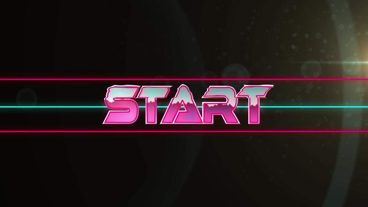 Animation of start text over light trails on black background