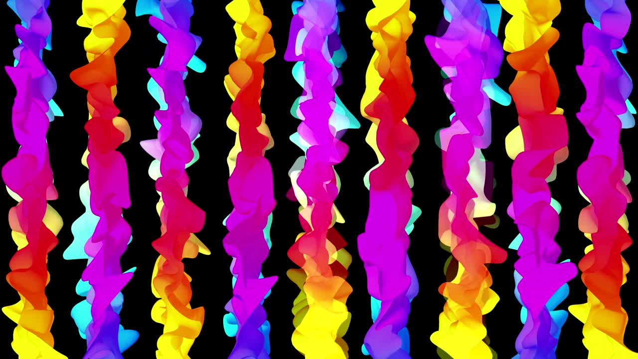 trapos abstractos brillantes revoloteando en el negro, animación en 3d, bucle