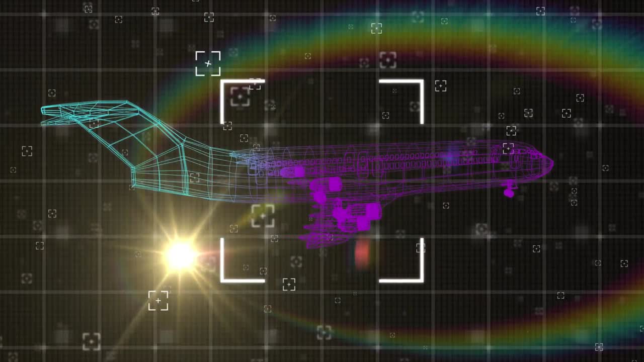 검은색 배경에 데이터 처리 및 비행기의 애니메이션