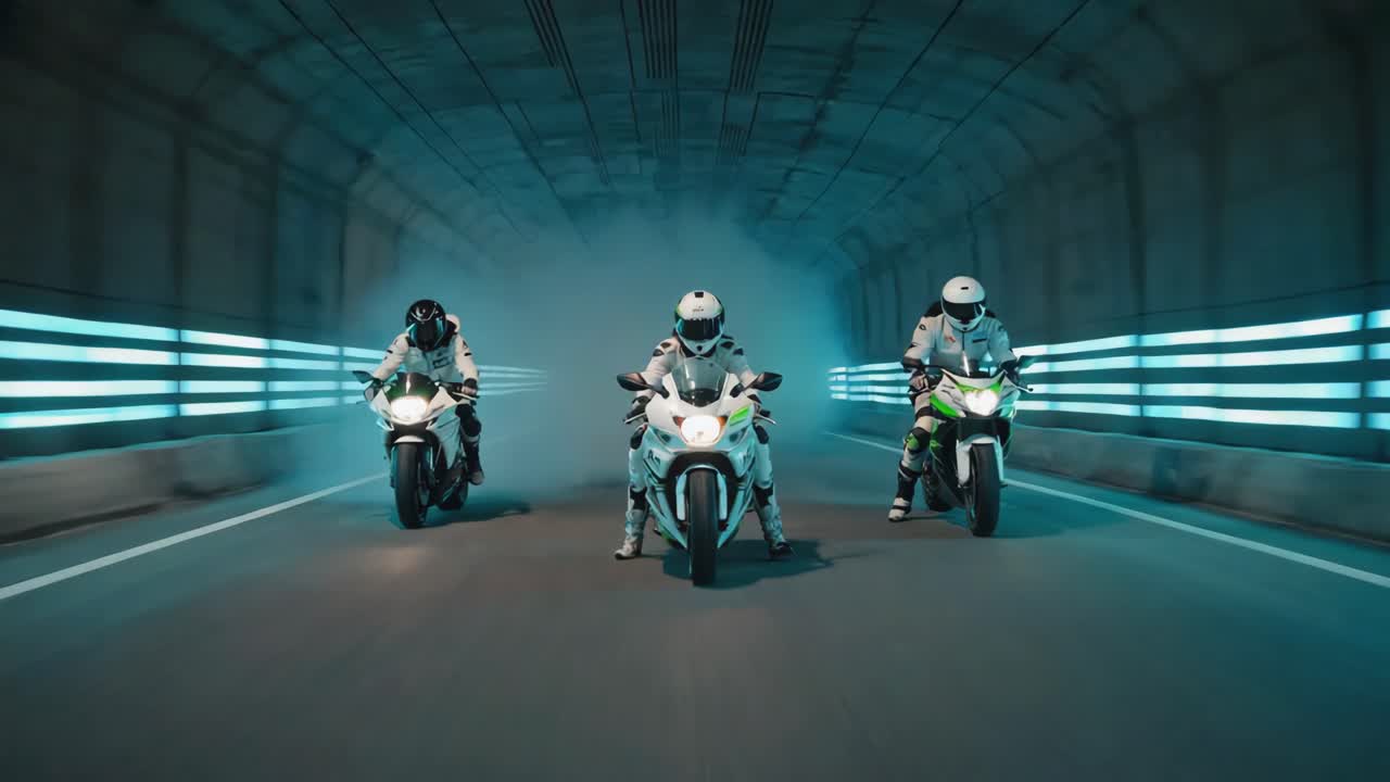 Motorcyclists Riding in a Tunnel