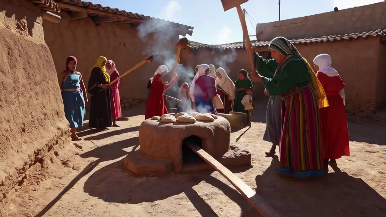 Women Baking Bread in a Traditional Clay Oven