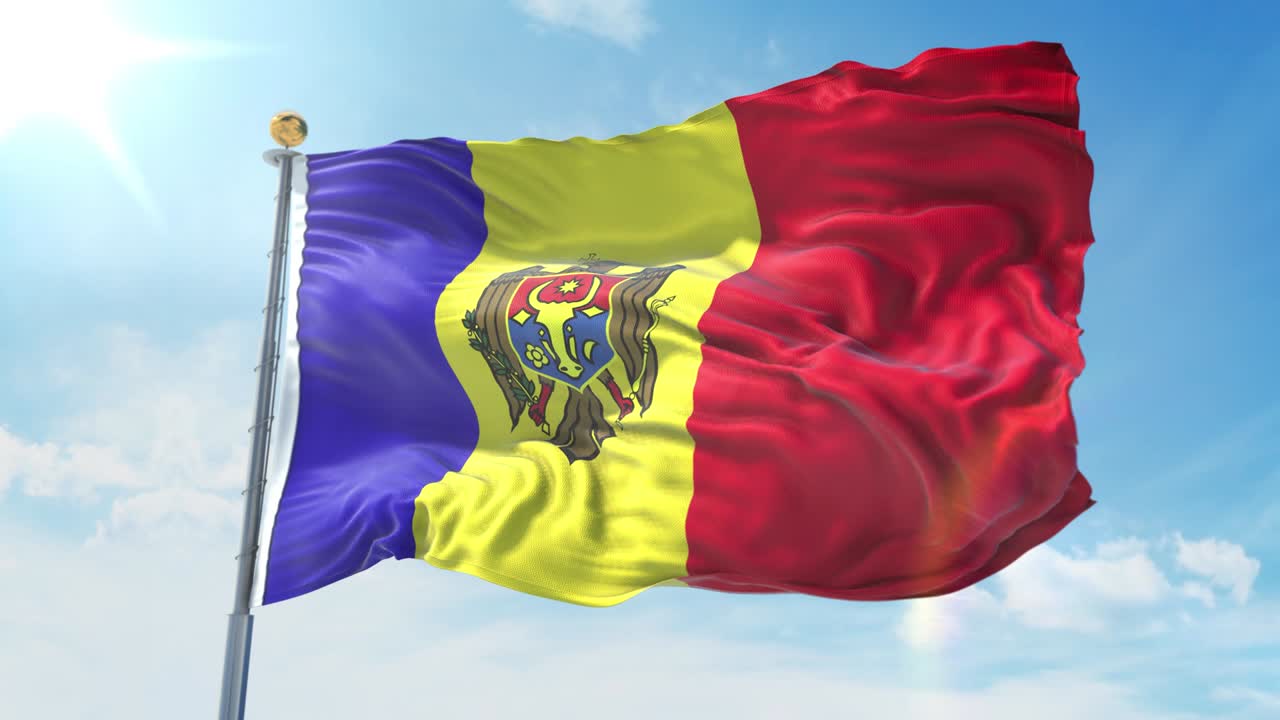 깊은 파란 하늘을 배경으로 바람에 흔들리는 몰도바의 발, 국가 테마, 국제 개념, 3d 렌더링