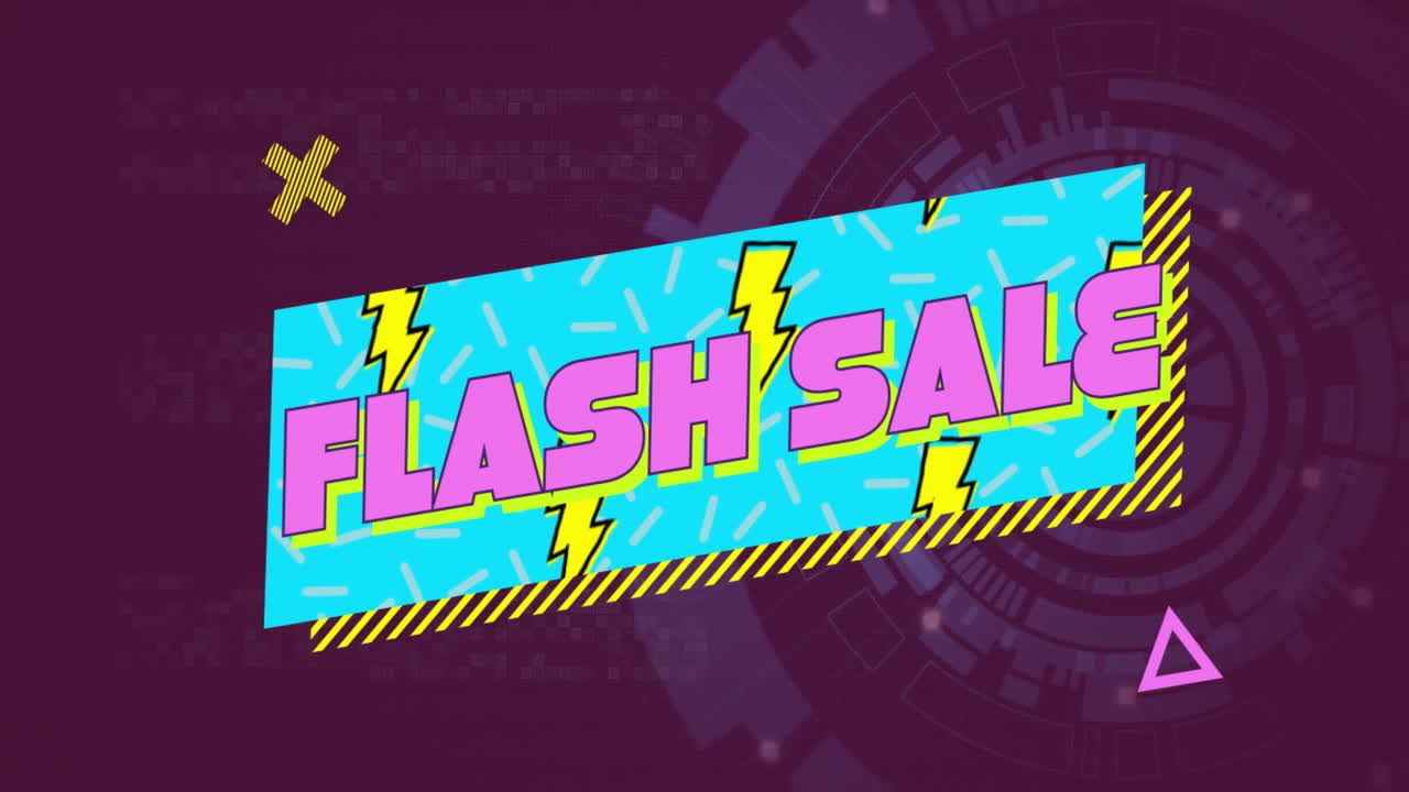 Turquoise diagonal banner showing FLASH SALE text with yellow lightning icons on purple backdrop