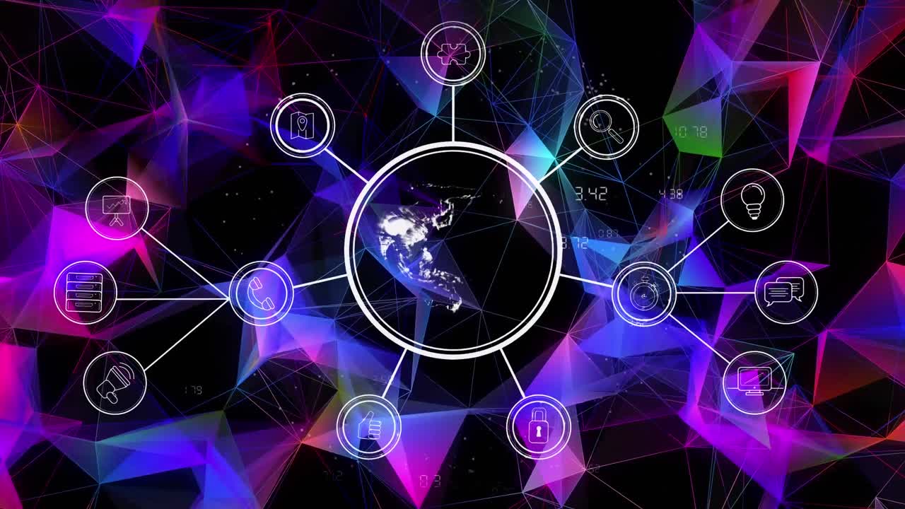 플렉서스 네트워크에 대항하는 디지털 아이콘의 네트워크와 함께 세계