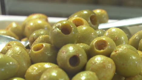 close-up of green stuffed olives