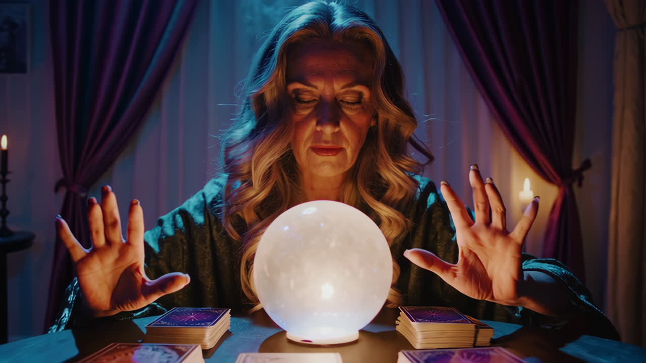 Fortune Teller with Crystal Ball and Tarot Cards