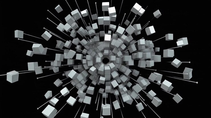 Abstract 3D Animation of Expanding White Cubes on Black Background
