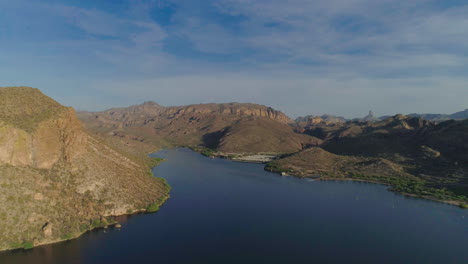 aerial - drone pan shot of desert lake
