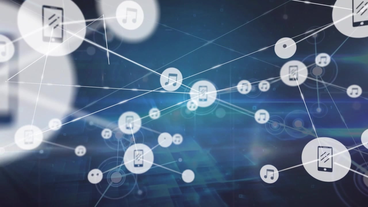 Digital Network Connection with Mobile and Music Icons