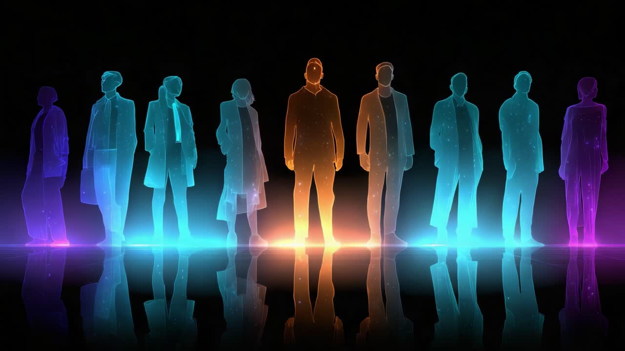 A Captivating Visual Journey Through Time Featuring Ethereal Figures in Cosmic Attire Bathed in Vibrant Colors, Representing Diverse Personalities Against a Starry Universe Backdrop of Infinite Possibilities