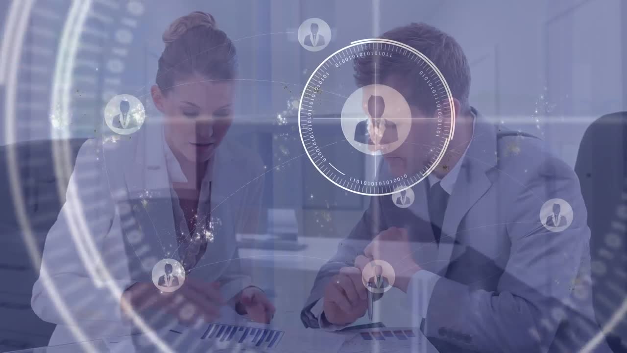 animación de la red de conexiones con iconos sobre personas de negocios