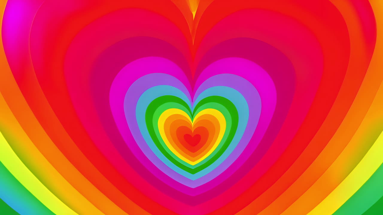 Colorful heart shapes animation with rainbow gradient layers