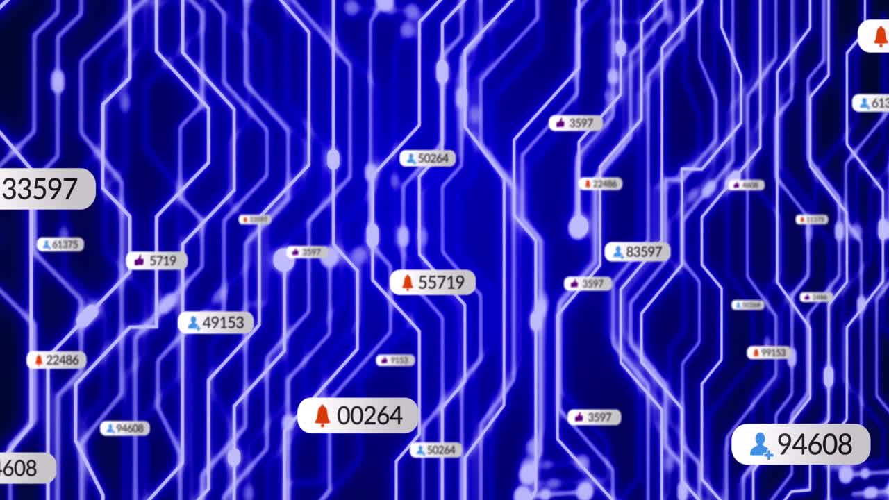 Animation of media icons over network of connections