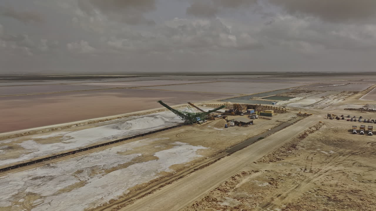 Bonaire Caribbean Netherlands Aerial v49 flyover around the Cargill Salt Works capturing a large-scale solar salt facility, featuring vast evaporation ponds - Shot with Mavic 3 Pro Cine - Feb 3rd 2024