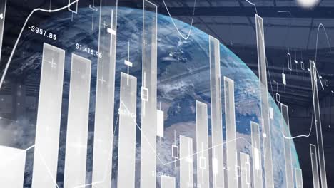 Animation-of-globe-and-statistics-processing-and-warehouse