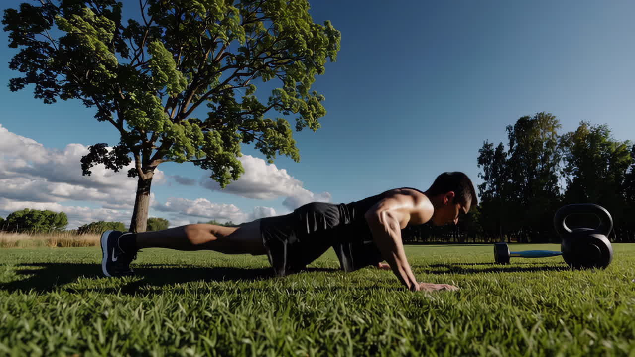 hombre haciendo flexiones al aire libre