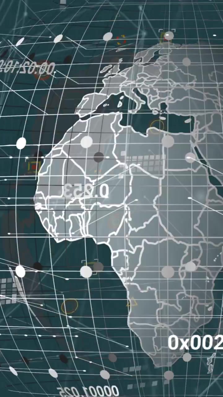 Animation of data processing over spinning globe and network of connections against blue background