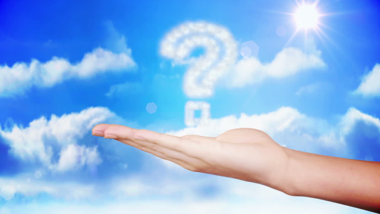 손을 제시하는 질문표 구름 디자인