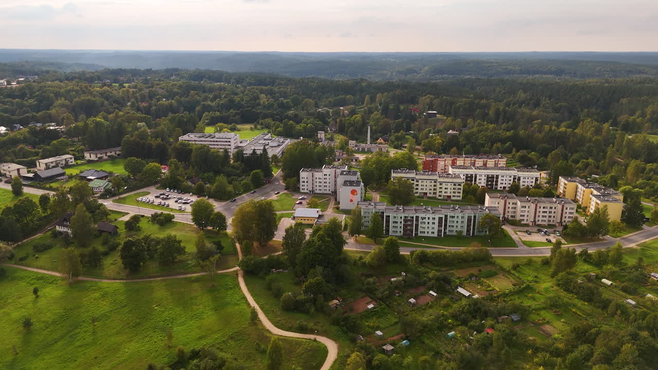 Apartment buildings of Cesis township in Latvia, aerial view