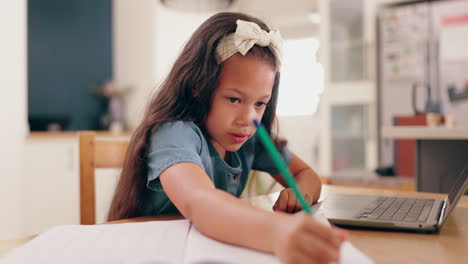 girl doing homework on laptop