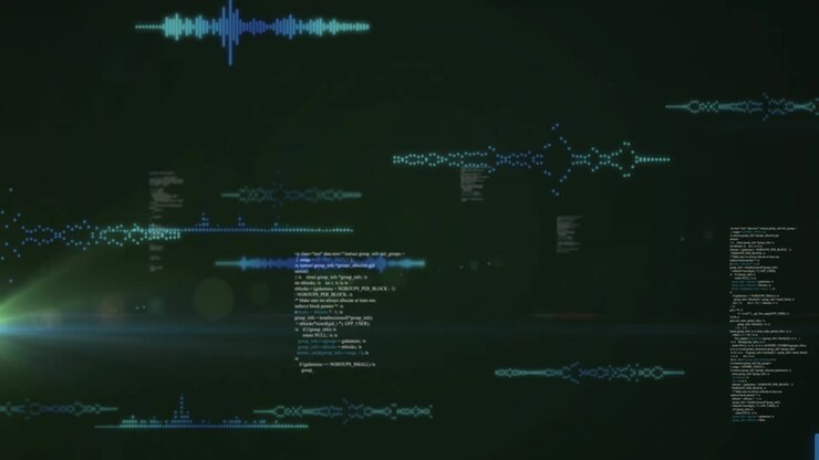 Animation of data processing and diagrams over black background