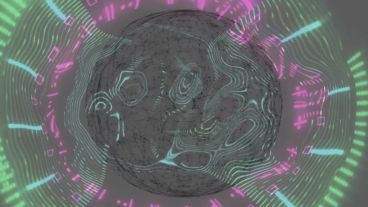 Piccola sfera che si espande, disco che forma lobi mentre le linee scorrono e si forma una rete, mostrando una rete
