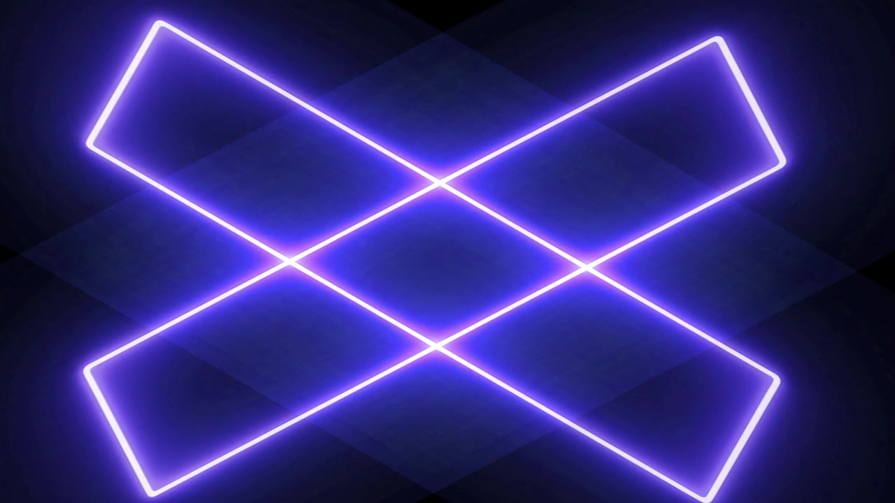 Rettangoli al neon viola luminosi che formano un motivo a X