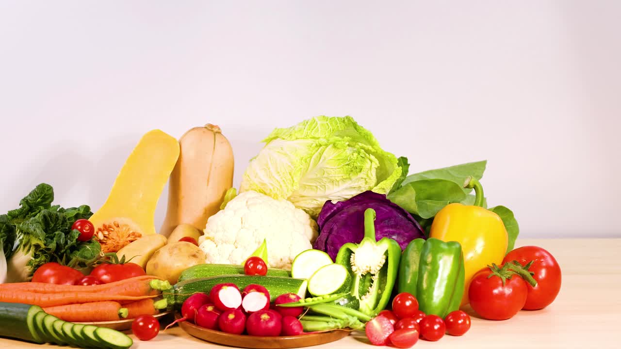 바탕 에 배열 된 여러 가지 채소