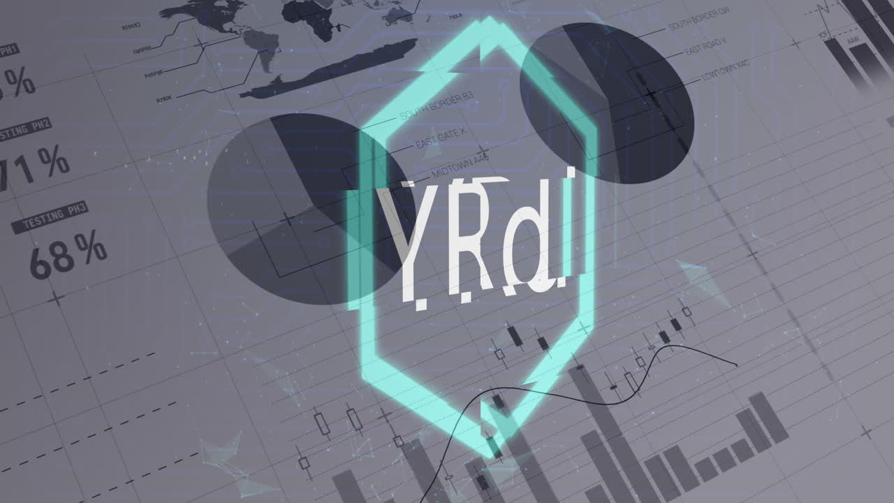 Animation of nft text over financial data processing on white background