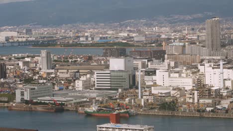 ozaka, japan. aerial shot of central buildings district