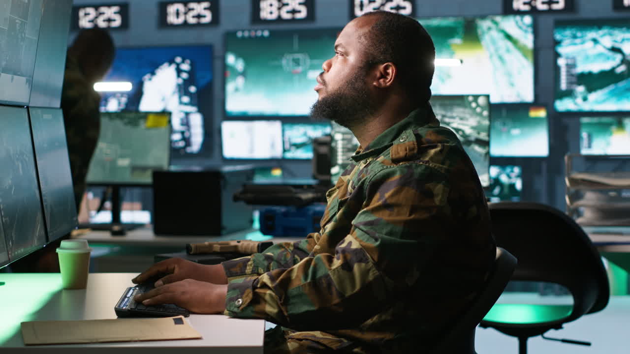 Team of agents in base of operations doing assessment of adversaries