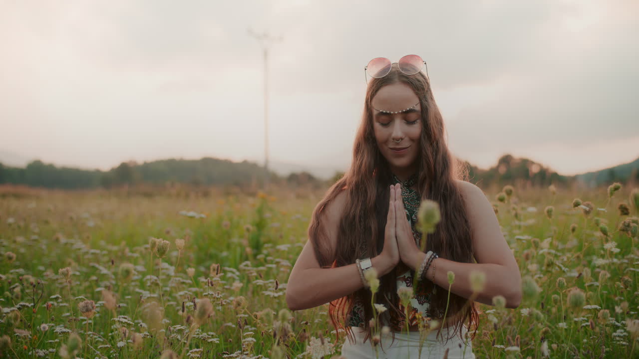 mujer meditando en el seno de la naturaleza calmándose y buscando inspiración