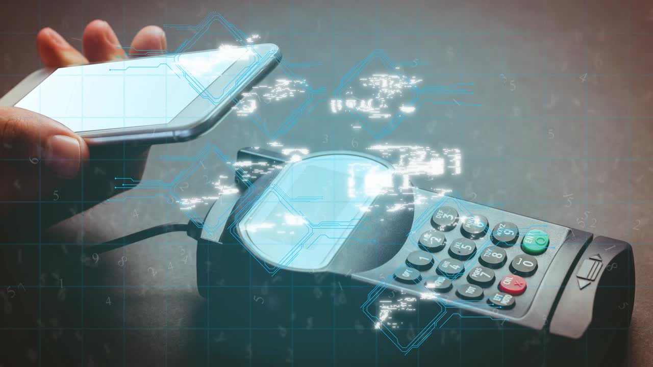 스마트폰과 결제 단말기를 통한 와이파이 아이콘의 애니메이션