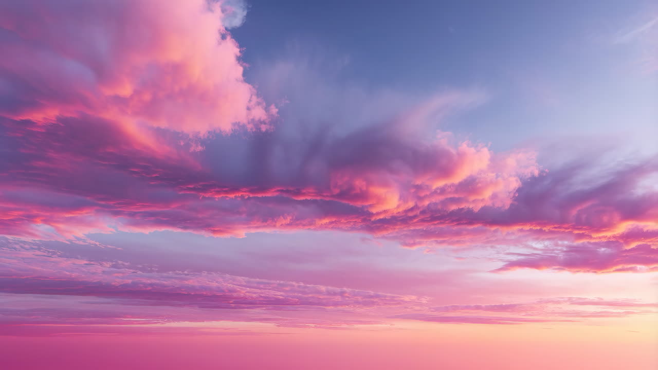 Timelapse di nuvole rosa e viola vibranti al tramonto