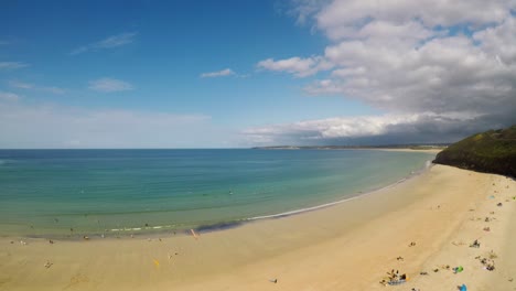 aerial view of beach and seaside, coastline of carbis bay, st ives, cornwall, penzance