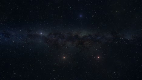 flying through a dense star field in the depths of space towards the galactic core as stars pass by