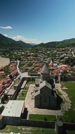 aerial view of svetitskhoveli cathedral in mtskheta, georgia
