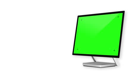 pantalla de la computadora revela desde la parte inferior de la pantalla aislada en el fondo de la pantalla verde 4k con canal luma incluido