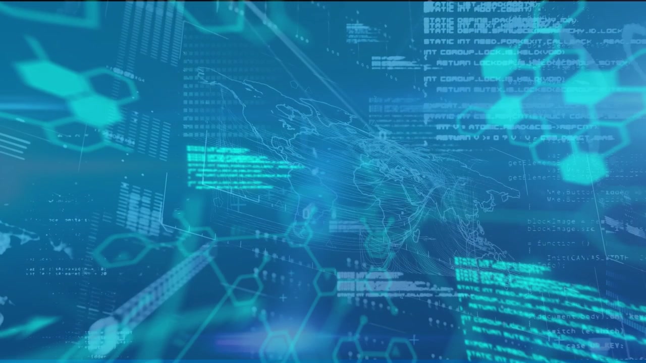 Animation of data processing over blue background